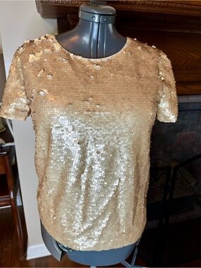 J. Crew Gold Sequin Short Sleeve Top